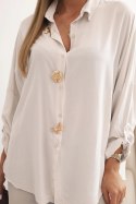 Koszulka damska z wiskozą z ozdobnymi guzikami i kołnierzem beżowa
