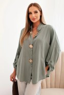 Koszulka damska z wiskozą z ozdobnymi guzikami i kołnierzem khaki