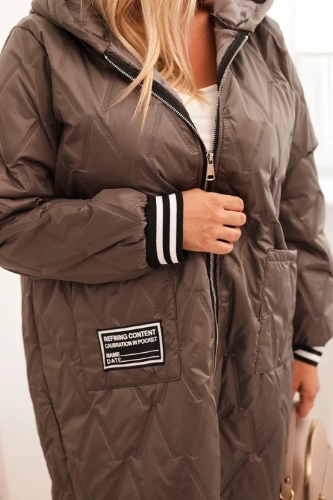 Kurtka damska Plus Size pikowana z kapturem i sportowymi mankietami fango