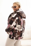 Kurtka damska Plus Size z kapturem i wydłużonym tyłem brązowa