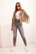 Kurtka damska z eko skóry z frędzlami w stylu boho fango