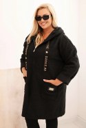 Płaszcz damski Plus Size ze sztucznego baranka z kapturem i kieszeniami czarny