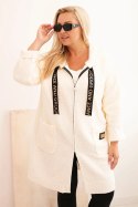 Płaszcz damski Plus Size ze sztucznego baranka z kapturem i kieszeniami ecru