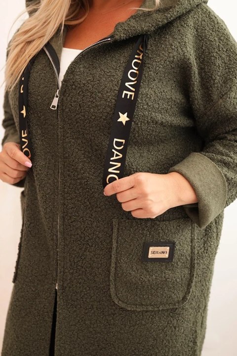 Płaszcz damski Plus Size ze sztucznego baranka z kapturem i kieszeniami khaki