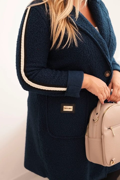 Płaszcz damski Plus Size ze sztucznego baranka z kieszeniami ciemny jeansowy