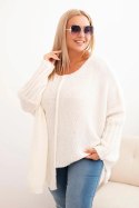 Sweter damska Plus Size z akrylem o luźnym kroju i rękawem 3/4 ecru