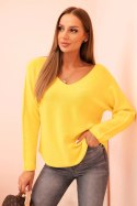 Sweter damska z wiskozą z dekoltem w serek ciemno żółty