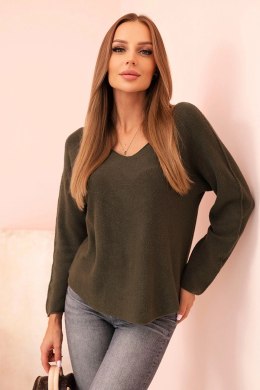 Sweter damska z wiskozą z dekoltem w serek ciemny khaki