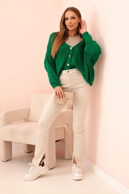 Sweter damski z dekoltem V i guzikami zielony