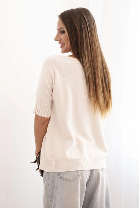 Sweter damski z wiskozy z krótkim rękawem beżowy