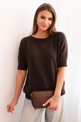 Sweter damski z wiskozy z krótkim rękawem brązowy