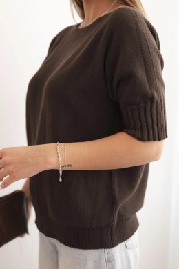 Sweter damski z wiskozy z krótkim rękawem brązowy