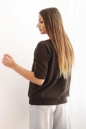 Sweter damski z wiskozy z krótkim rękawem brązowy