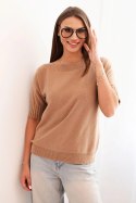 Sweter damski z wiskozy z krótkim rękawem camelowy
