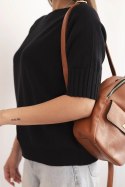 Sweter damski z wiskozy z krótkim rękawem czarny