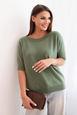 Sweter damski z wiskozy z krótkim rękawem khaki