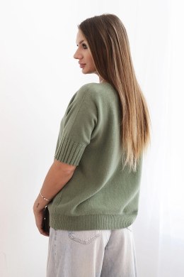 Sweter damski z wiskozy z krótkim rękawem khaki