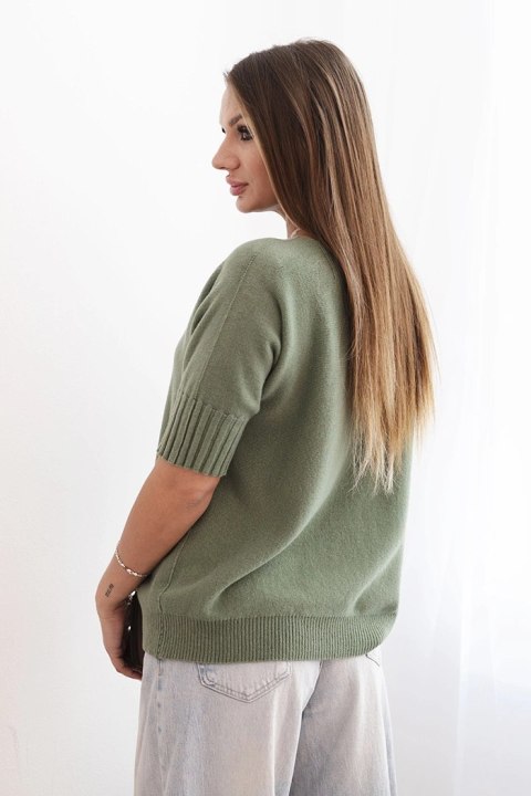 Sweter damski z wiskozy z krótkim rękawem khaki
