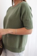 Sweter damski z wiskozy z krótkim rękawem khaki