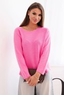 Sweterek damska z wiskozy z długim rękawem i okrągłym dekoltem różowy