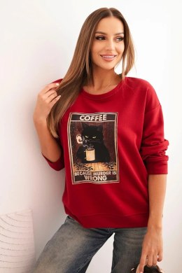 Bluza damska bawełniana z nadrukiem kota i napisem czerwona