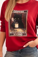 Bluza damska bawełniana z nadrukiem kota i napisem czerwona