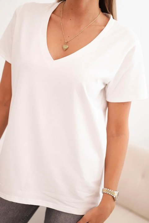 Bluzka damska bawełniana z dekoltem w serek z krótkim rękawem ecru