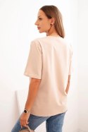 Bluzka damska bawełniana z nadrukiem Minimal beżowa