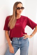 Bluzka damska bawełniana z nadrukiem Minimal bordowa