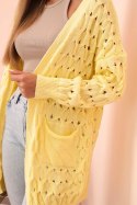 Kardigan damski ażurowy z kieszeniami żółty