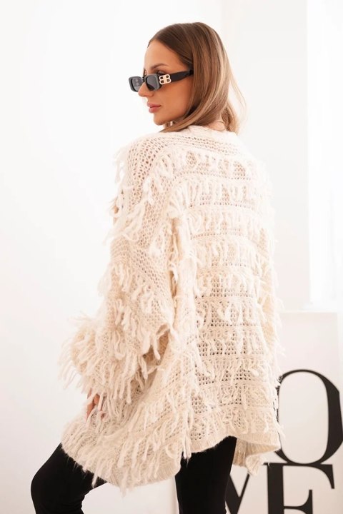 Kardigan damski z frędzlami i luźnym krojem beżowy