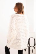 Kardigan damski z frędzlami i luźnym krojem ecru