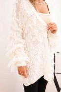 Kardigan damski z frędzlami i luźnym krojem ecru