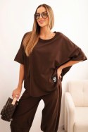 Komplet bawełniany bluzka + spodnie brązowy