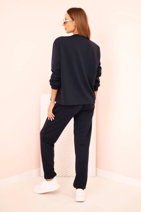 Komplet damska masełkowy bluza i spodnie z gumką granatowy