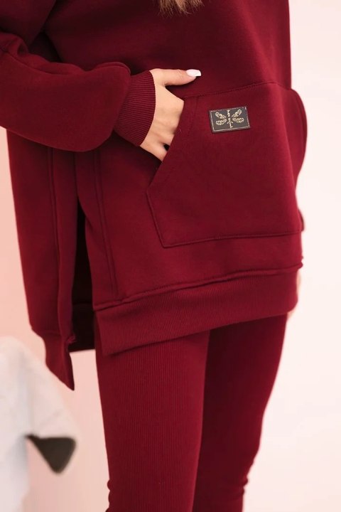 Komplet damski bawełniany bluza z kapturem i legginsy z wysokim stanem bordowy