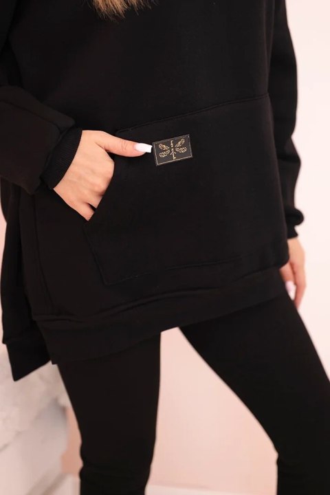 Komplet damski bawełniany bluza z kapturem i legginsy z wysokim stanem czarny