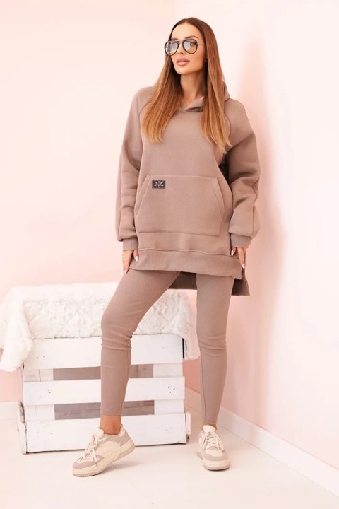 Komplet damski bawełniany bluza z kapturem i legginsy z wysokim stanem fango