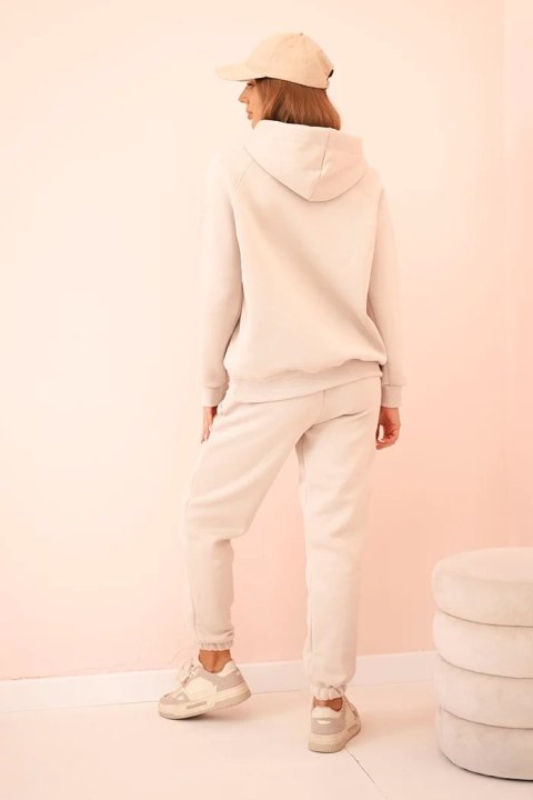 Komplet damski bawełniany ocieplany z nadrukiem beżowy