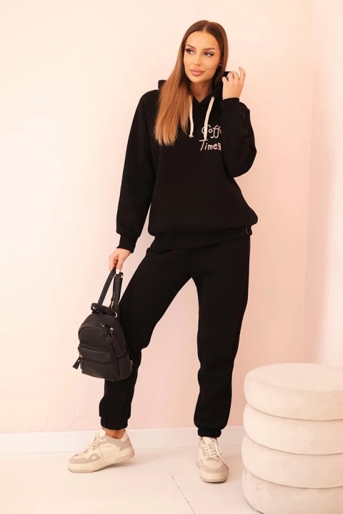 Komplet damski bawełniany ocieplany z nadrukiem czarny