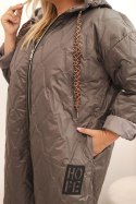 Kurtka damska Plus Size pikowana z kapturem i napisem HOPE cappucino