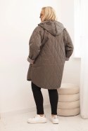 Kurtka damska Plus Size pikowana z kapturem i napisem HOPE cappucino