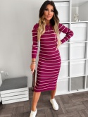 Prążkowana sukienka midi CLEMENT FRESH w paski | śliwka | one size