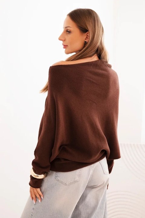 Sweter damski wiskozowy asymetryczny typu nietoperz czekoladowy