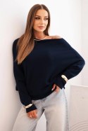 Sweter damski wiskozowy asymetryczny typu nietoperz granatowy