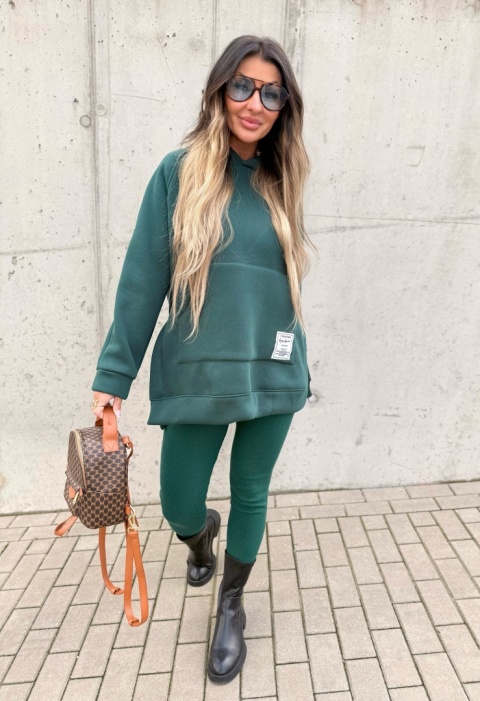 Bawełniany komplet MARION butelka | ocieplana bluza + legginsy | one size