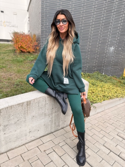 Bawełniany komplet MARION butelka | ocieplana bluza + legginsy | one size