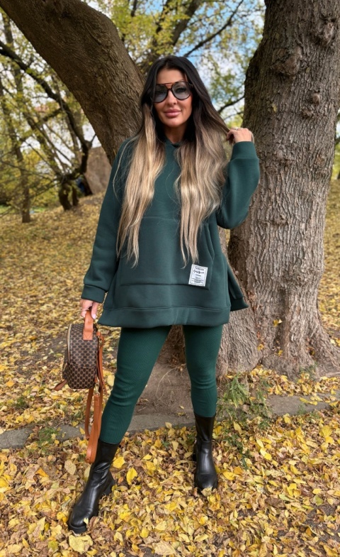 Bawełniany komplet MARION butelka | ocieplana bluza + legginsy | one size