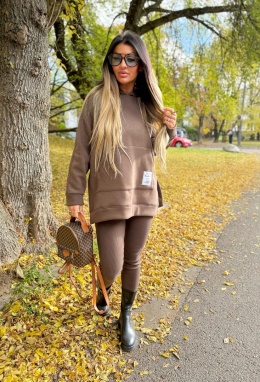 Bawełniany komplet MARION czekolada| ocieplana bluza + legginsy | one size