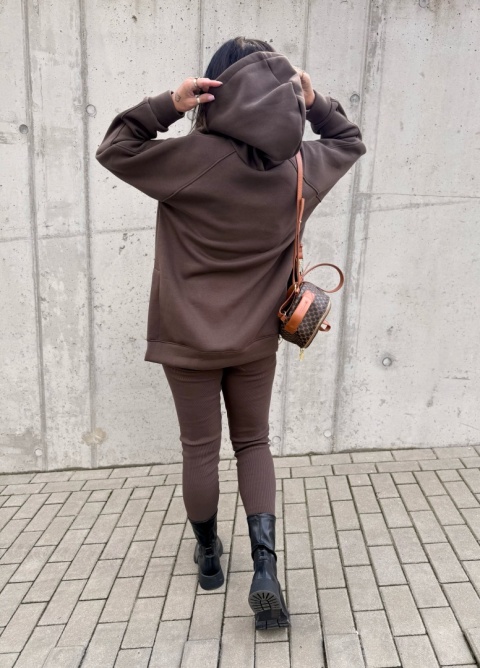 Bawełniany komplet MARION czekolada| ocieplana bluza + legginsy | one size